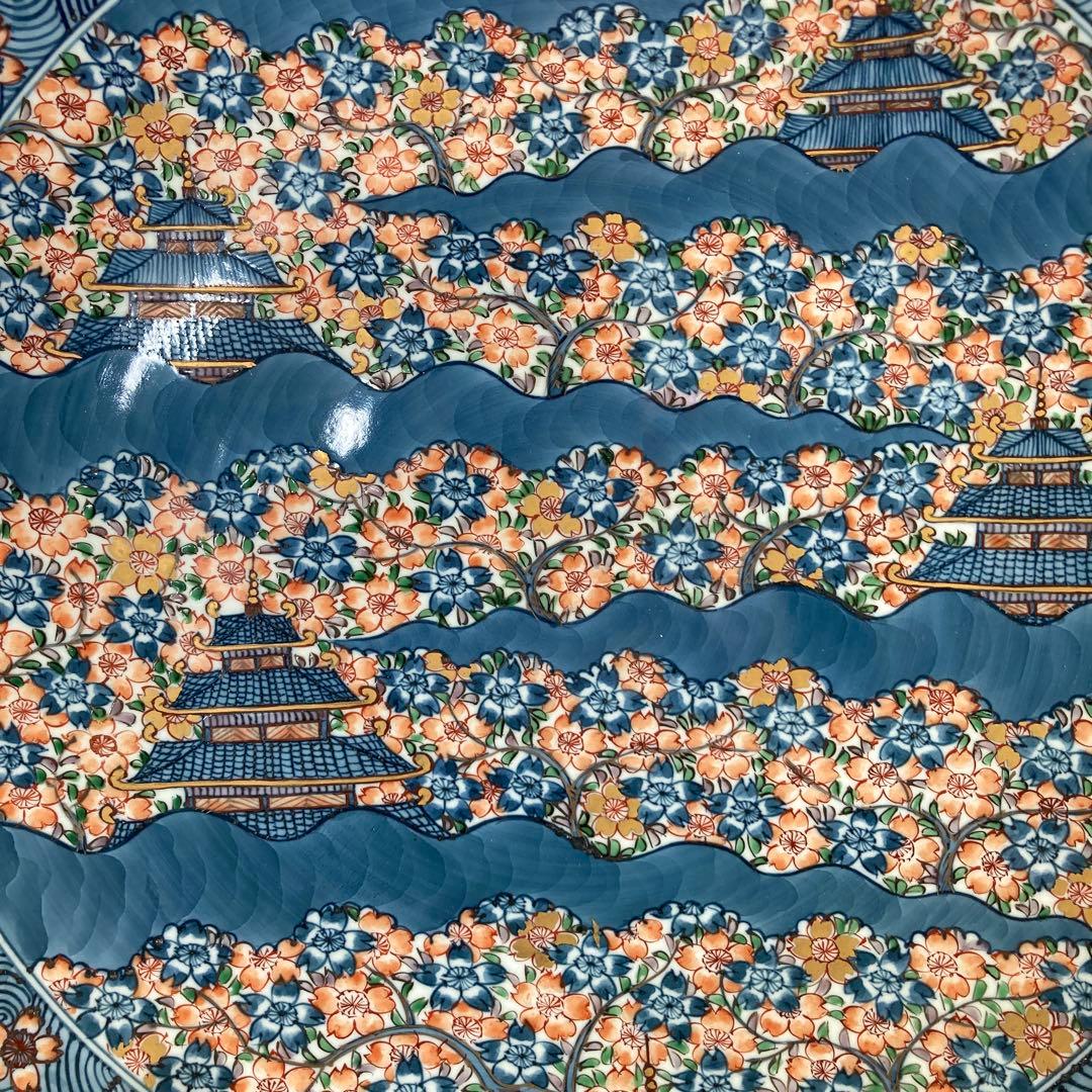 【源右衛門】古伊万里の伝統　日本名窯　舘林源右衛門作　染錦古伊万里楼閣桜図　飾皿