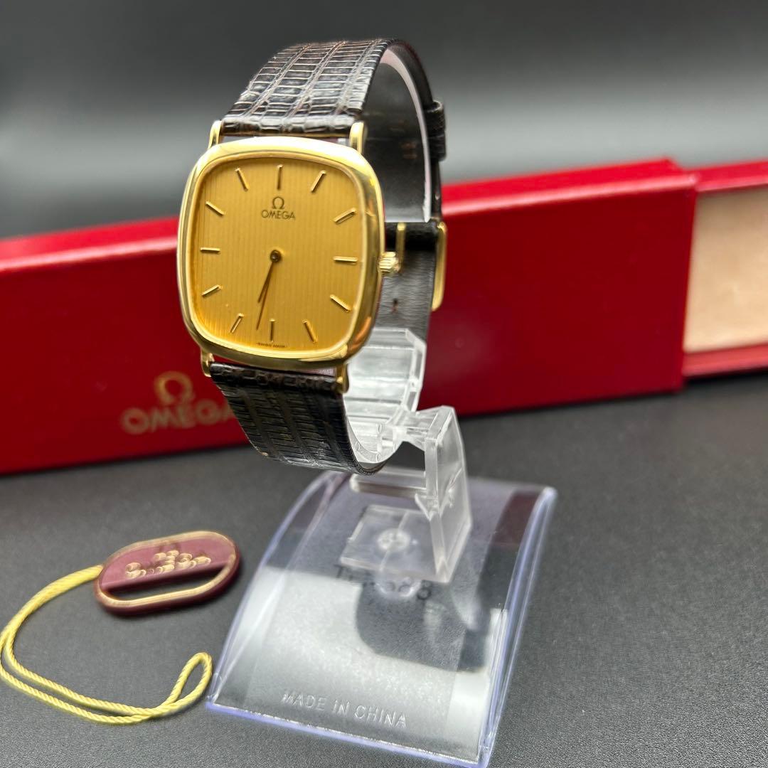 美品 オメガ デビル 新品電池 箱タグ付 195.0077 ストライプ メンズ