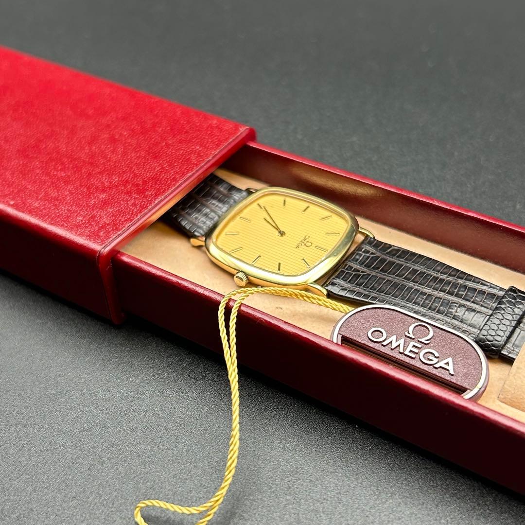 美品 オメガ デビル 新品電池 箱タグ付 195.0077 ストライプ メンズ