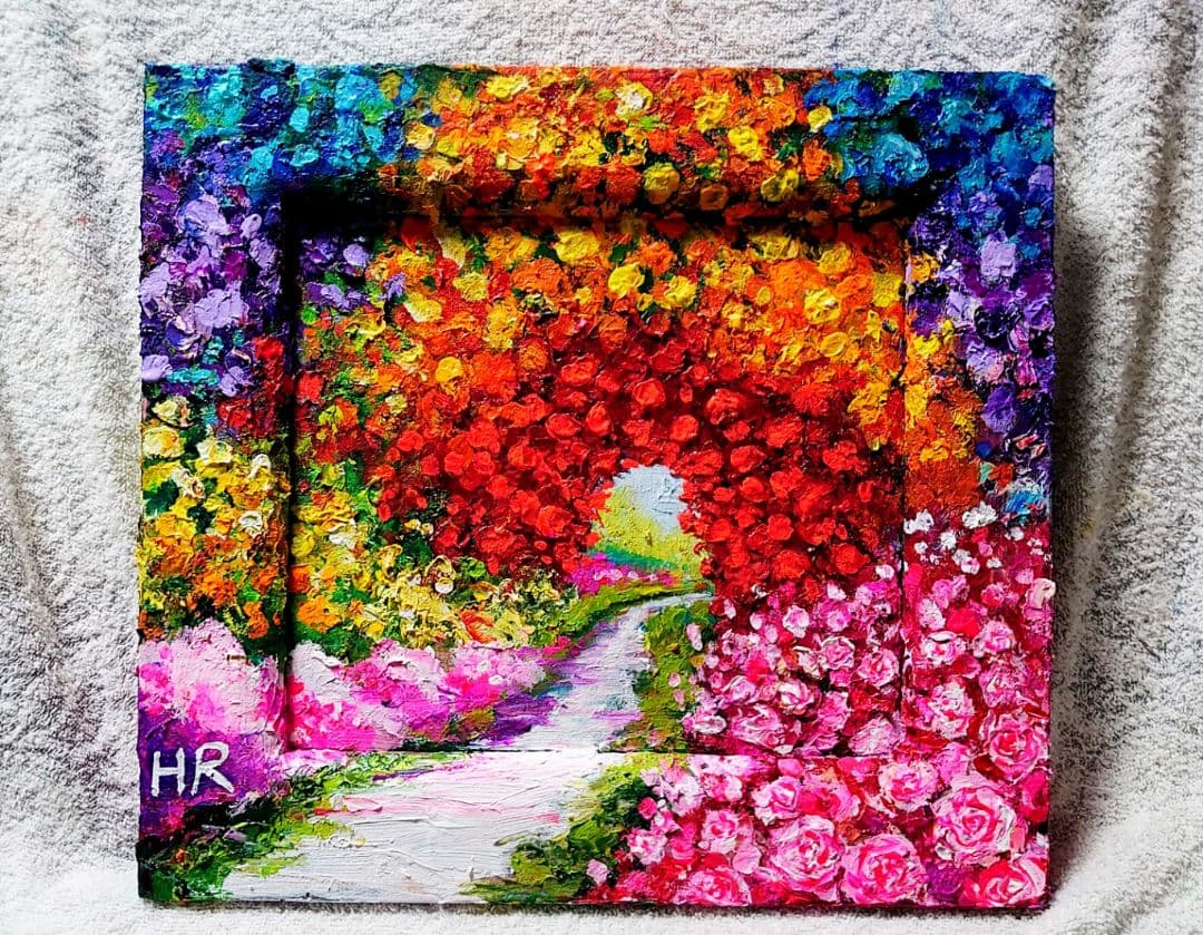 油絵 絵画 【森の白い花道】