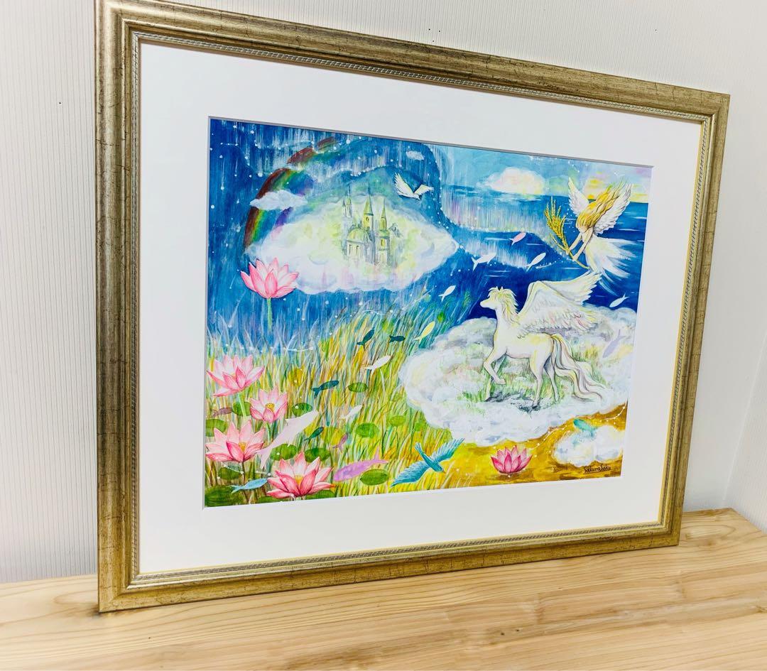 【想いのまま創る、喜びの導き】絵画 ,空,宇宙,ペガサス,天使,angel,精霊