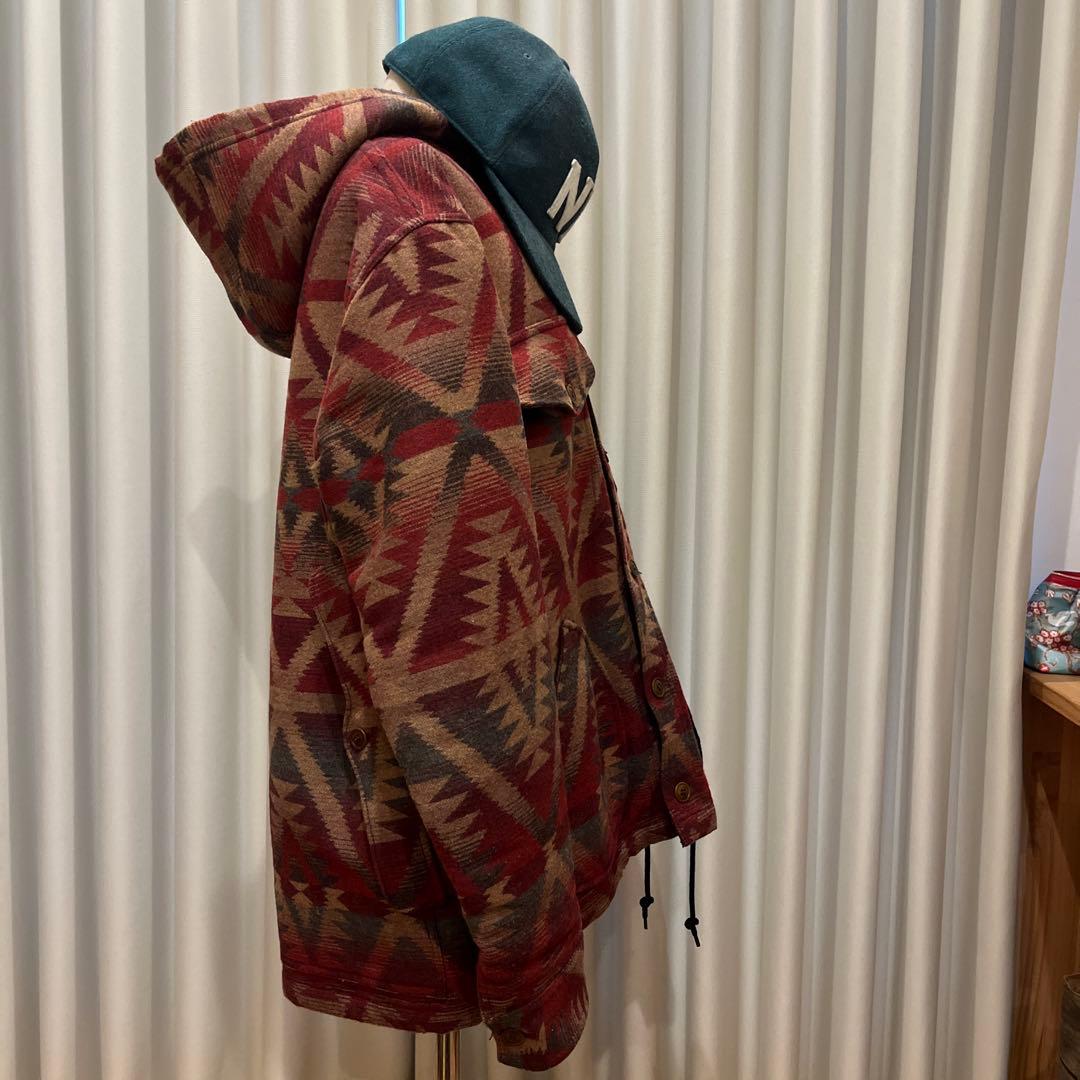 幾何学模様ウールジャケット フード付き