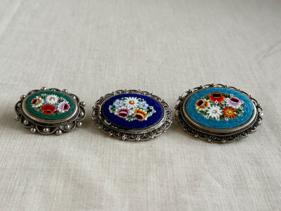 1950s〜 イタリア製 マイクロモザイク ブローチ 3点セット