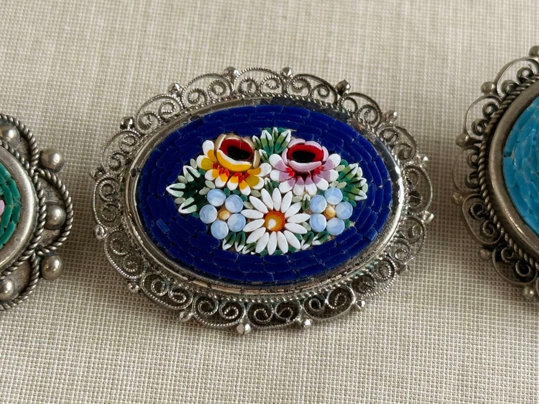 1950s〜 イタリア製 マイクロモザイク ブローチ 3点セット