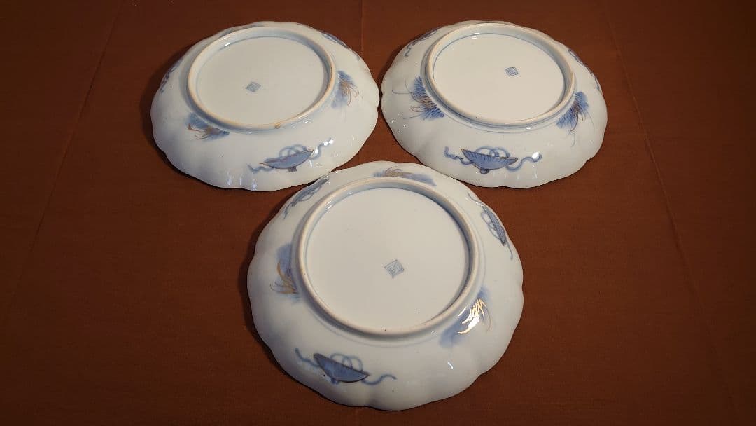 古伊万里　伊万里　色絵　金襴手　中皿　菓子皿　鳥の図　蔵出し　３客