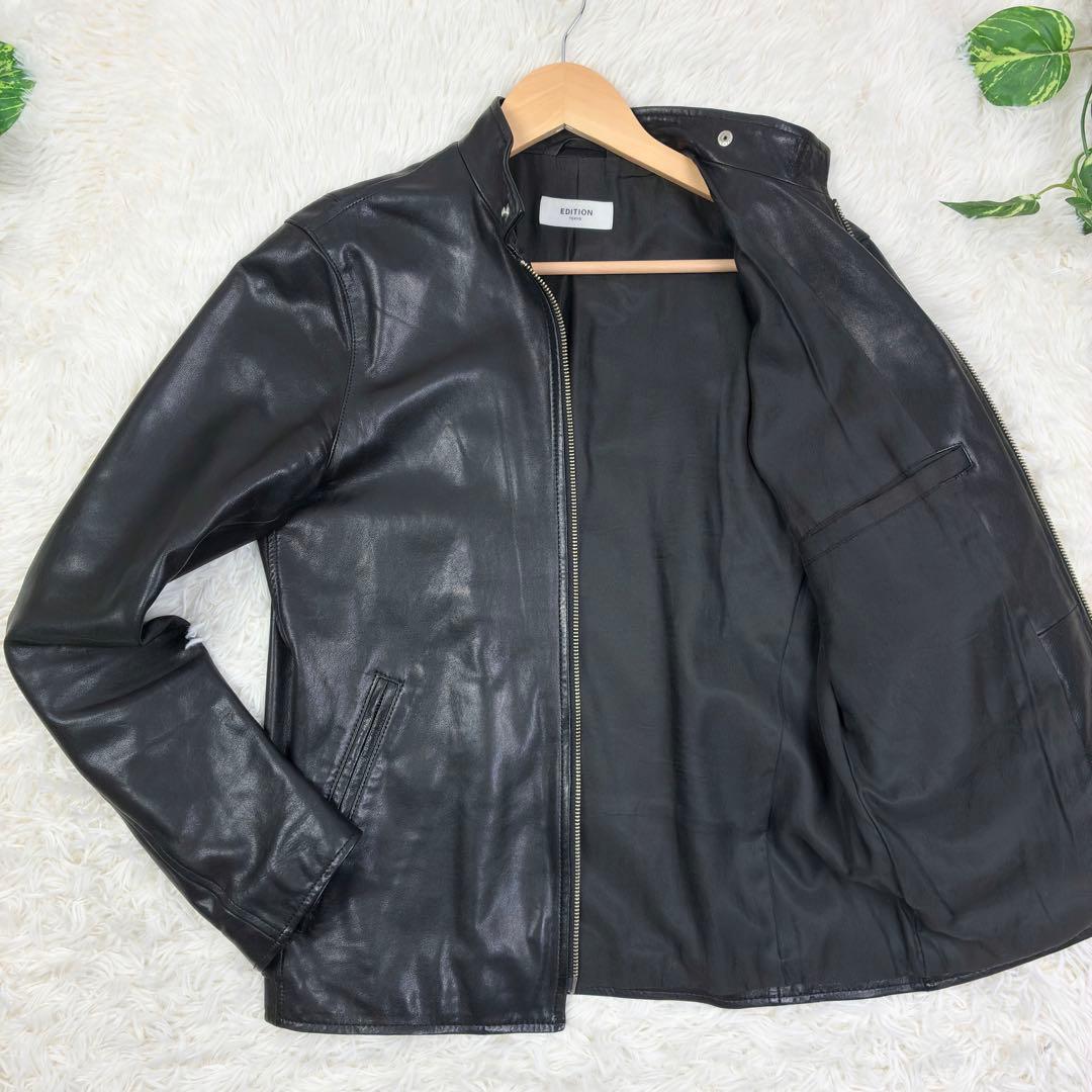 美品　トゥモローランド　ラムレザー　シングルライダース　レザージャケット　S　黒