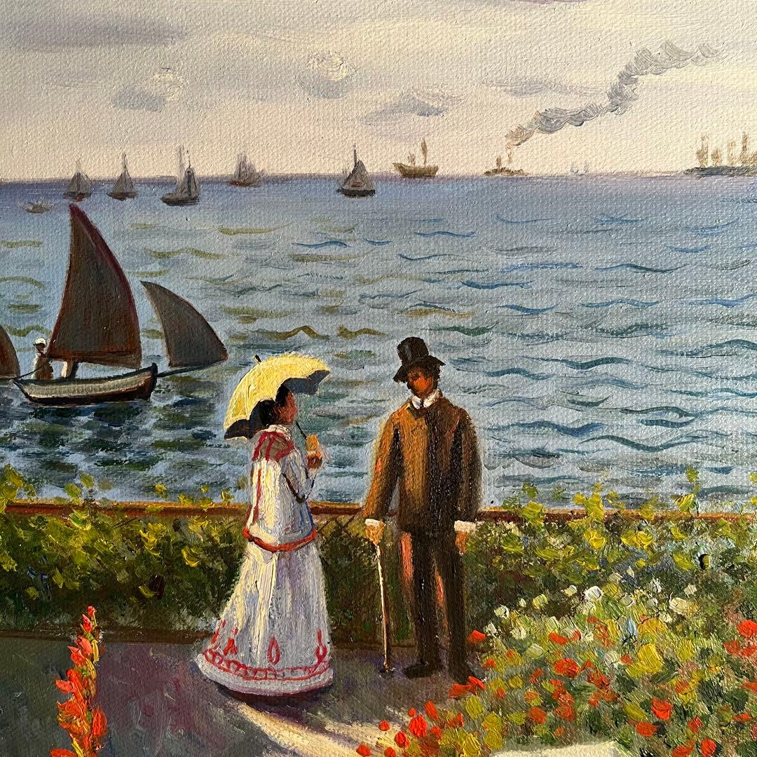 ★秀作★ 手書き油絵 クロード・モネ サン・タドレスのテテス 絵画 額付 油彩画