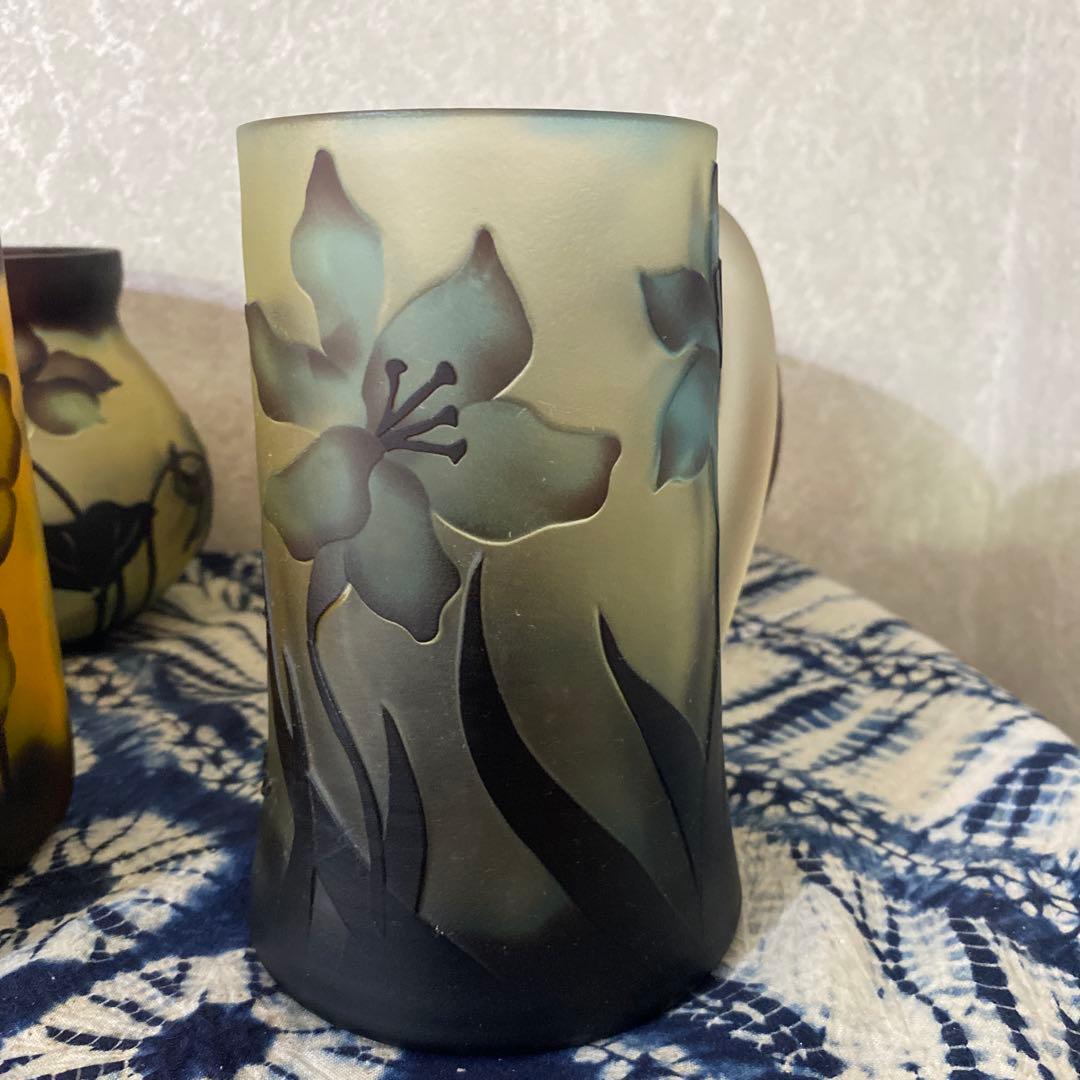 ガレ風？花瓶　ビアマグ　ガラス