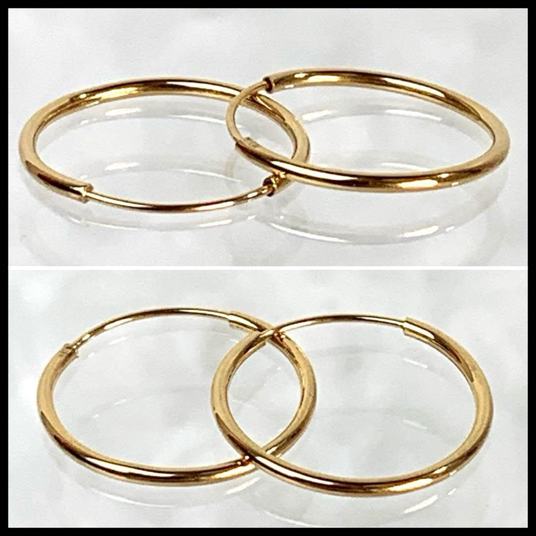 K18 YG フープピアス バネ式 直径15mm 太さ1mm ユニセックス