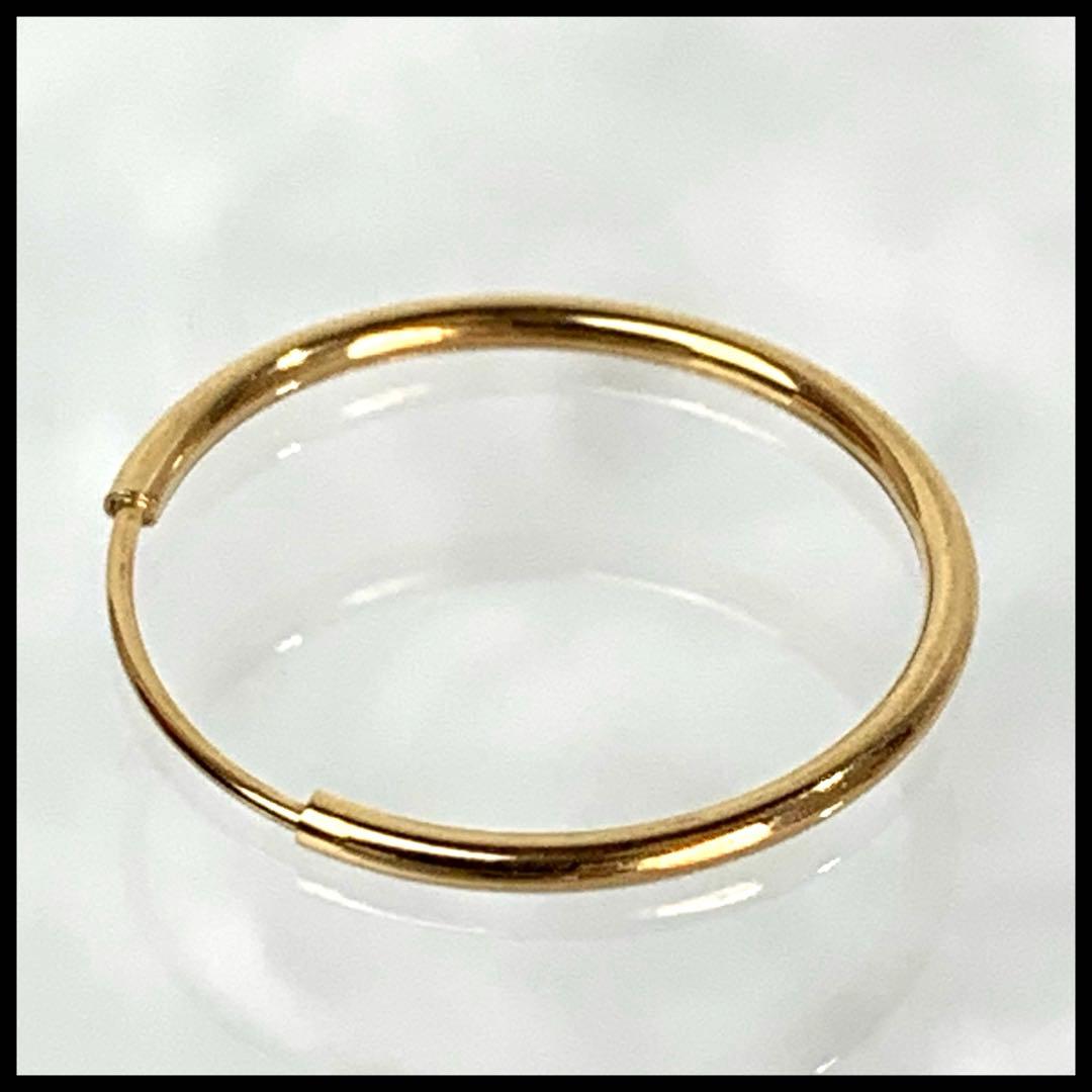 K18 YG フープピアス バネ式 直径15mm 太さ1mm ユニセックス