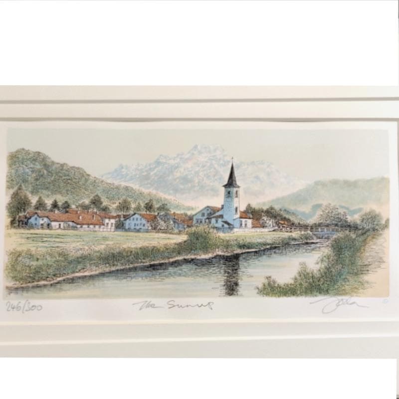 ☆織田義郎☆　銅版画+手彩 　246/500 ゴールドフレーム