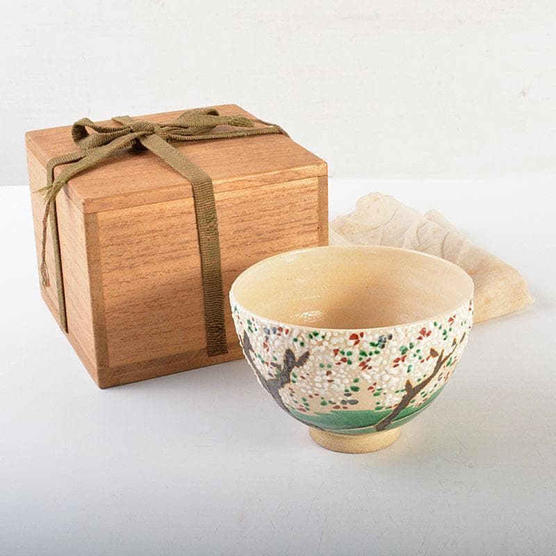 chica　京焼　六代　高橋道八作 桜模様　絵茶碗　時代箱　C　6760