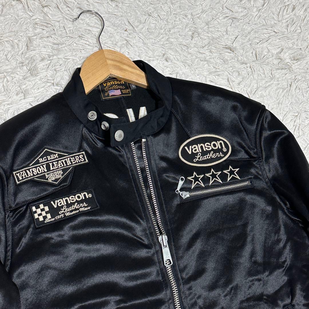 バンソン VANSON 刺繍 ナイロン ライダース ジャケット ブルゾン L