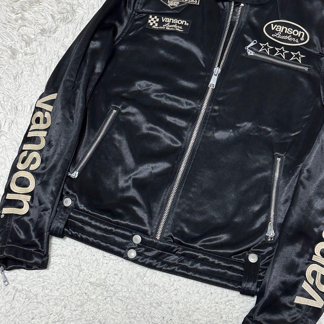 バンソン VANSON 刺繍 ナイロン ライダース ジャケット ブルゾン L