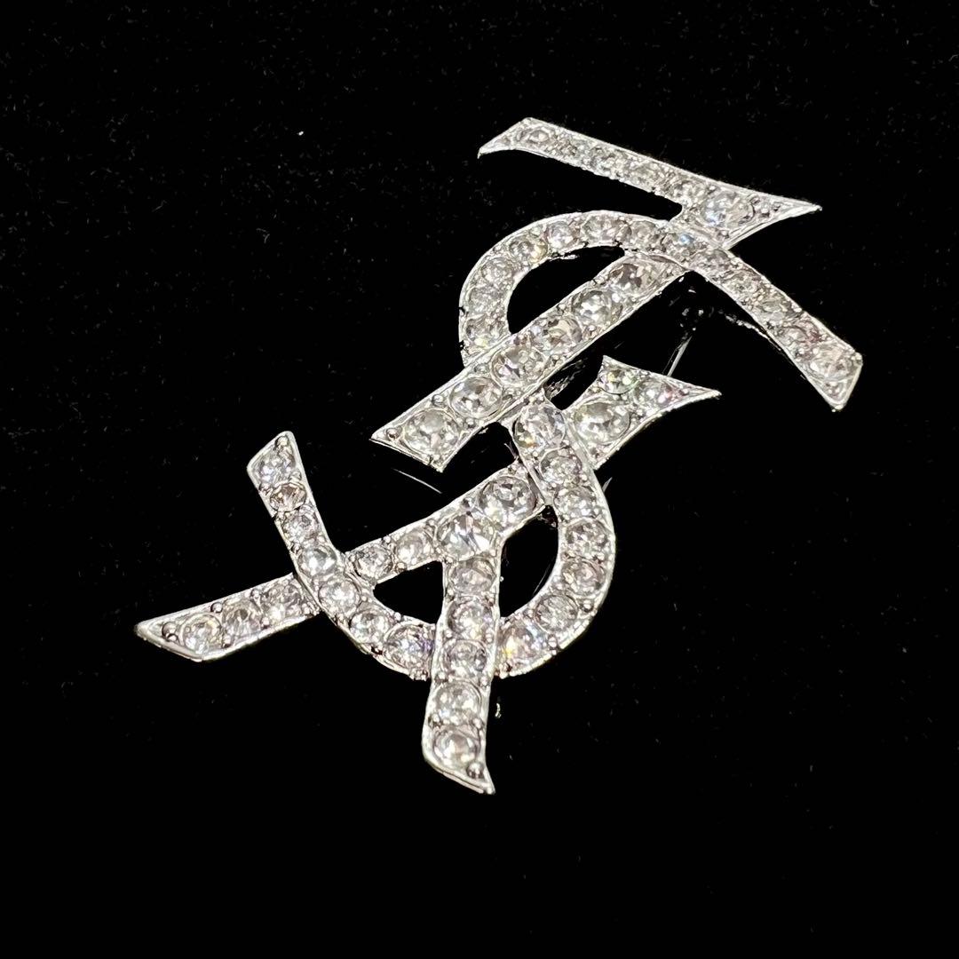 美品✨ イヴサンローラン ブローチ YSL ロゴ ラインストーン
