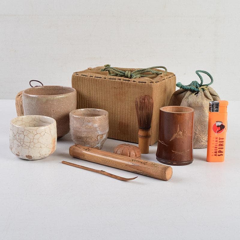 茶道具　古布　小さな茶箱　茶碗　香合など　八点　一式　仕覆付　C　R9394