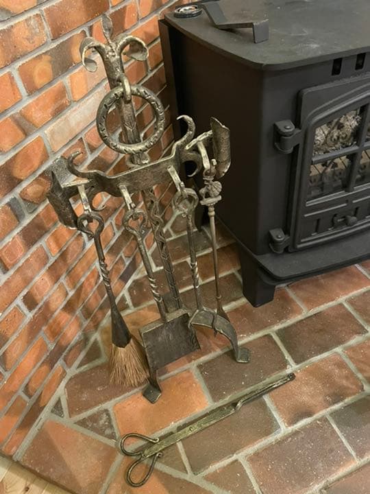 アンティーク☆薪ストーブ用ファイヤーツール&スクリーンセット☆ゴールド