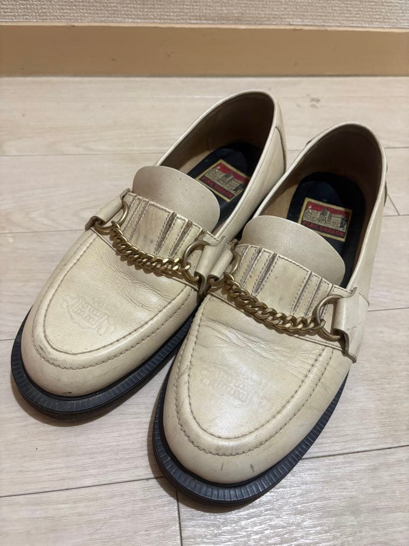 PINK DRAGON アイボリー ローファー　チェーン　ロカビリー　パンク