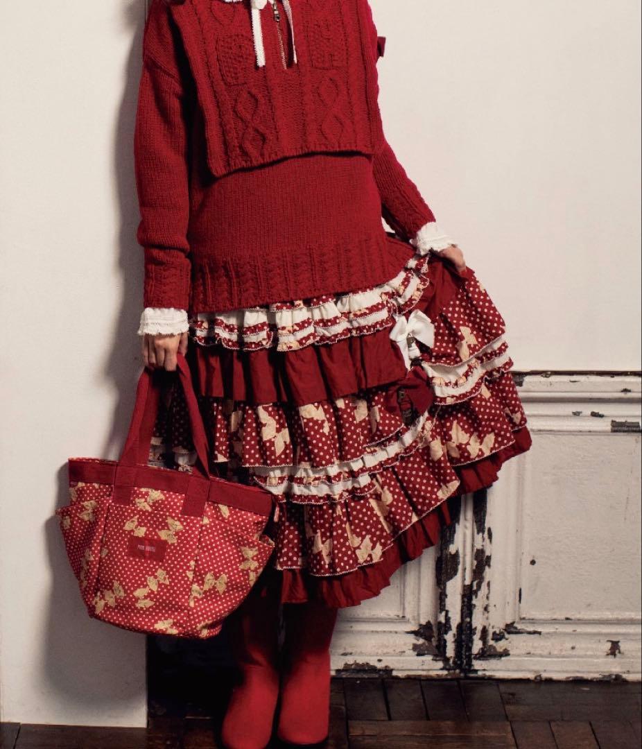 水玉りぼんプリントパッチワークスカート