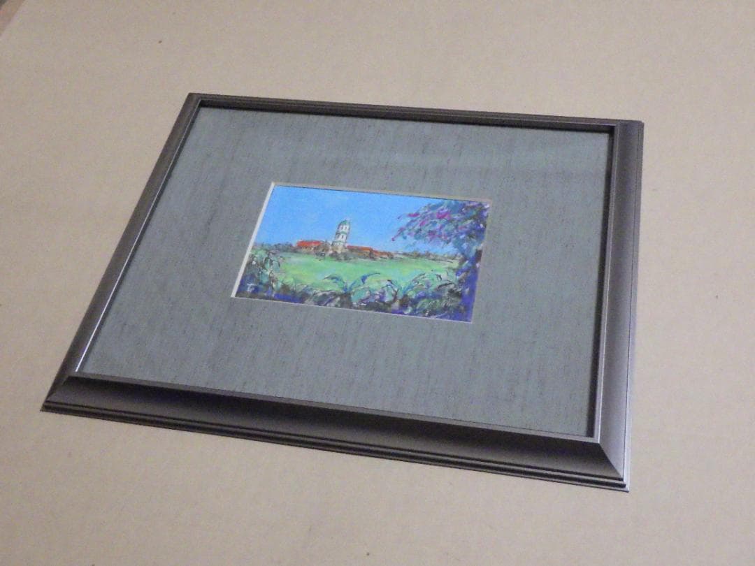 真作 希少 水彩画 肉筆 古田十郎 教会 共シール 青山学院 1983年 額装