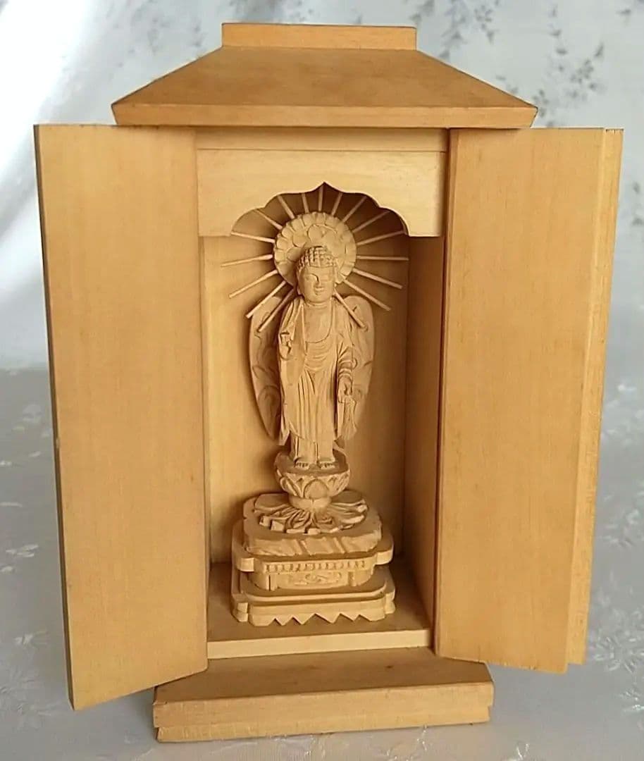 阿弥陀如来立像【極小】#402 厨子入り 木彫 仏像