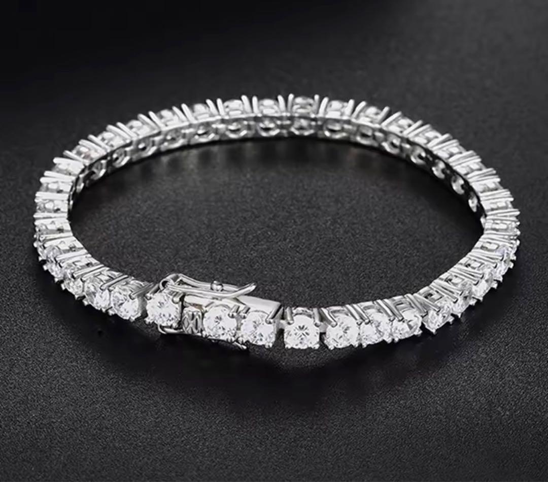 【格を纏う】10ctモアサナイト×S925 テニスチェーンブレスレット｜証明書付