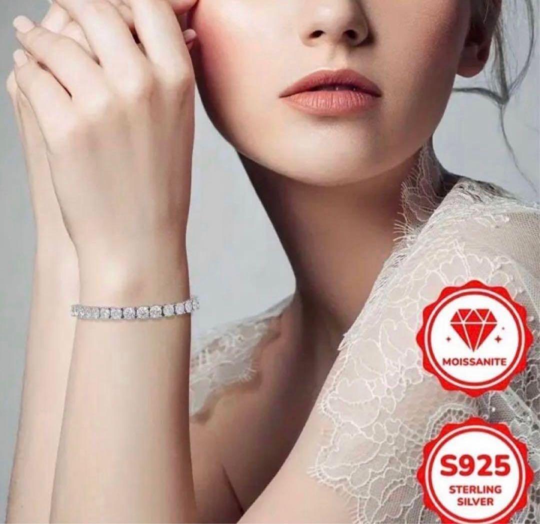 【格を纏う】10ctモアサナイト×S925 テニスチェーンブレスレット｜証明書付