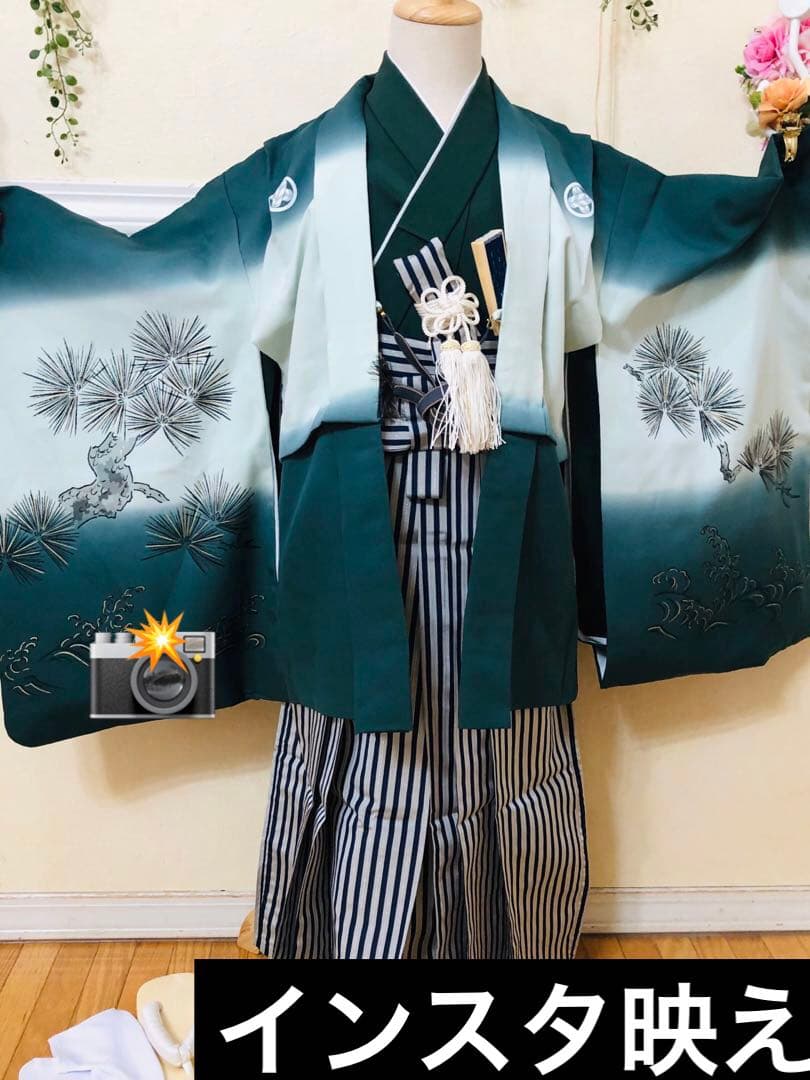 七五三 五歳‼️豪華グリーン系に鷹金彩煌びやか❤️完全フルセット‼️家から揃え無る無し
