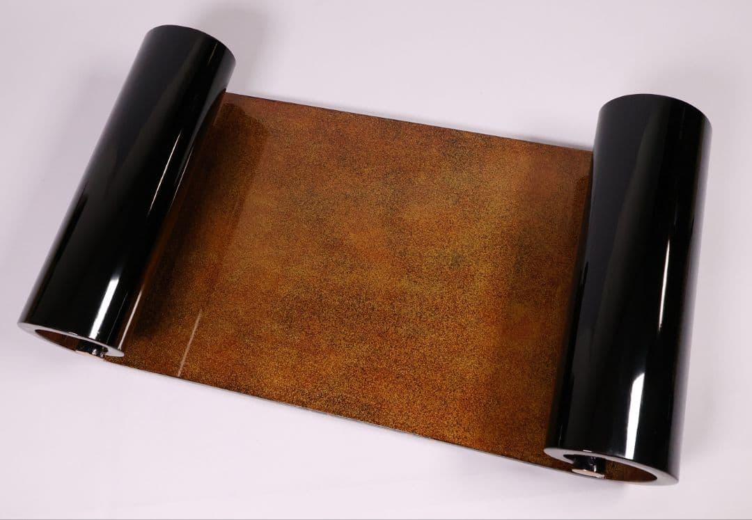 漆芸 紅葉桜 波千鳥 蒔絵 巻足 平卓 花台 黒塗 梨地 木製 楓【MA939】