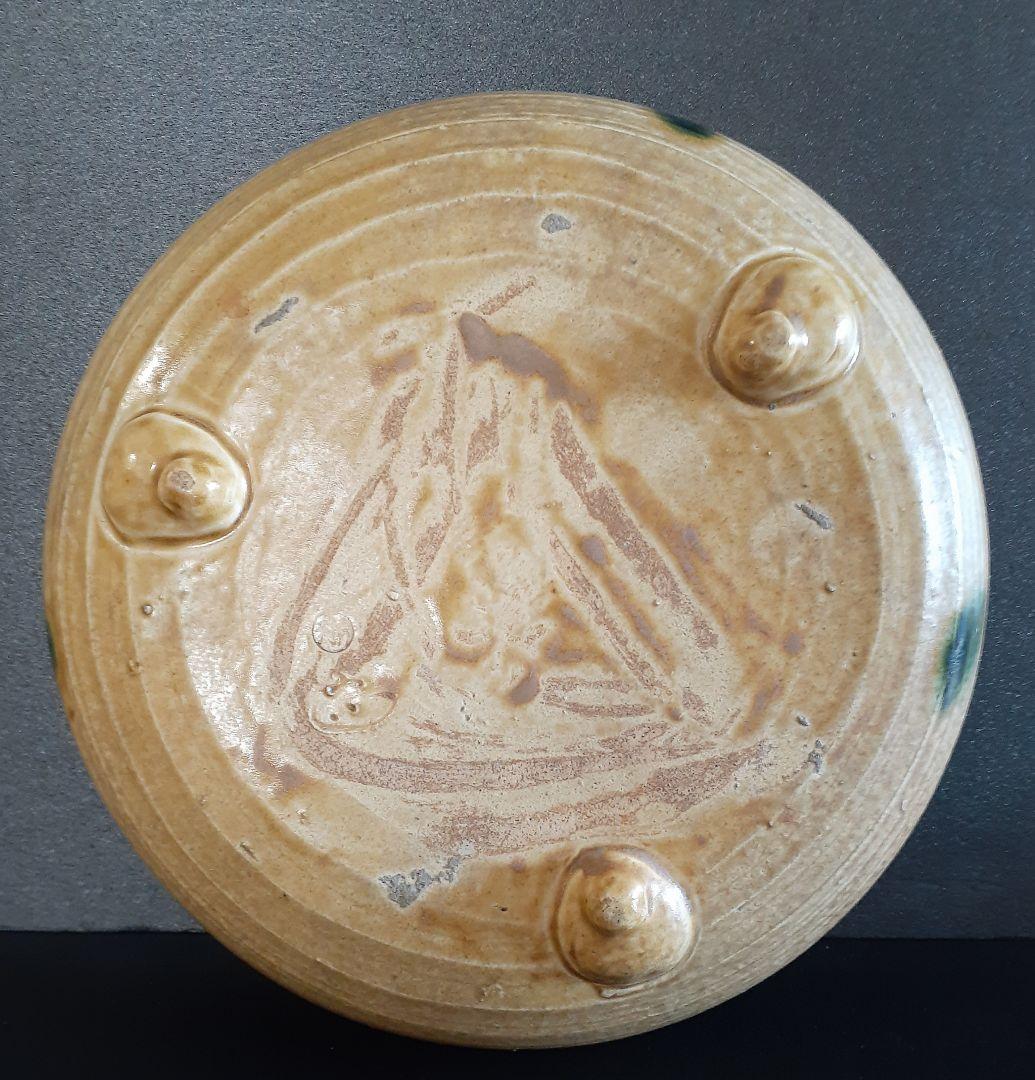 瀬戸焼　景正25世　【加藤昨助】造　黄瀬戸　水盤　共箱　花生け　盆景　盆栽