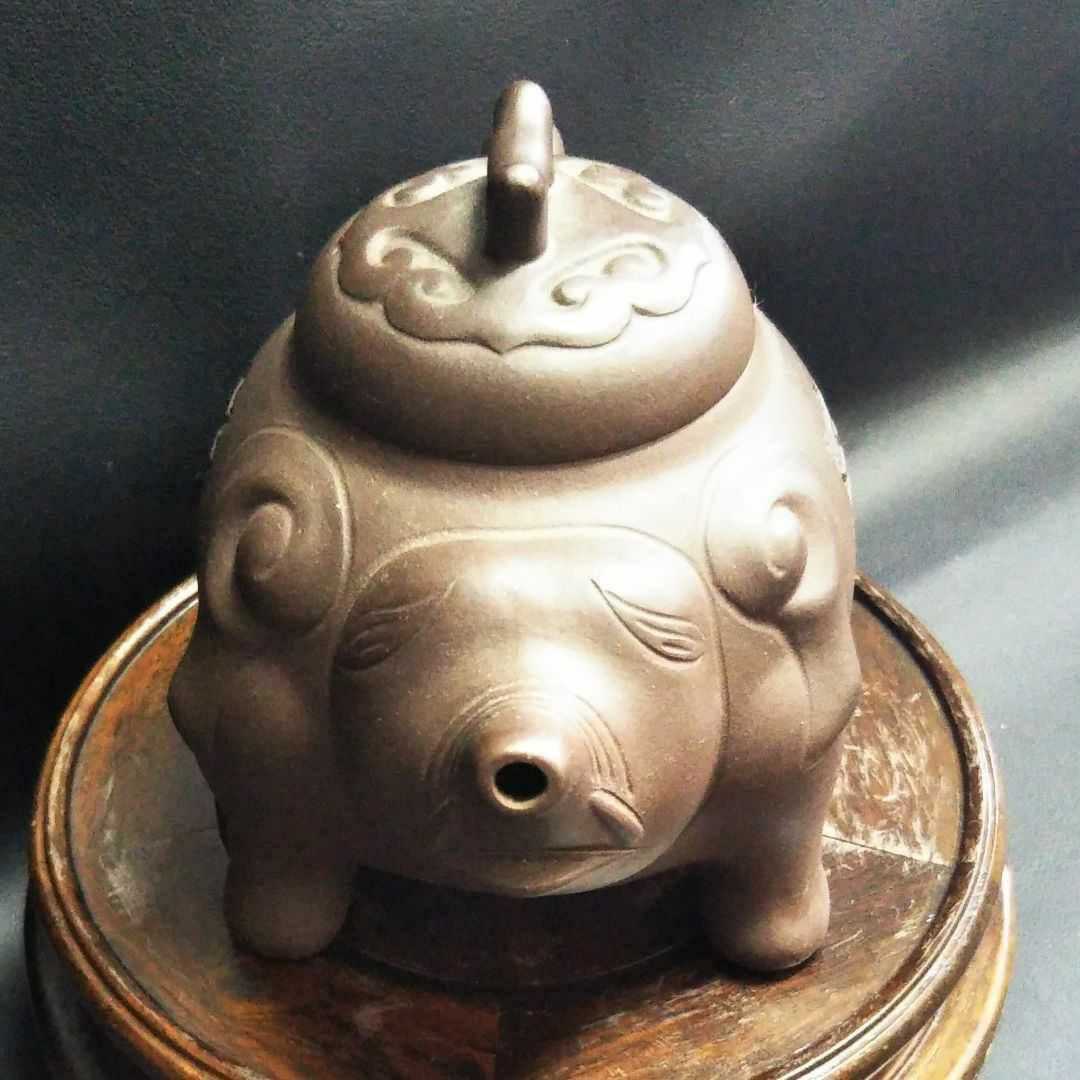 ※中国古美術/朱泥紫砂象型四足茶壺/(底款:周検風制)