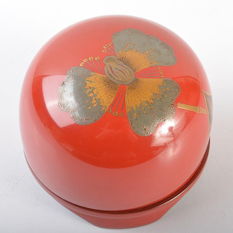 茶道具　朱塗　花蒔絵　香合　書付箱　M　R6923