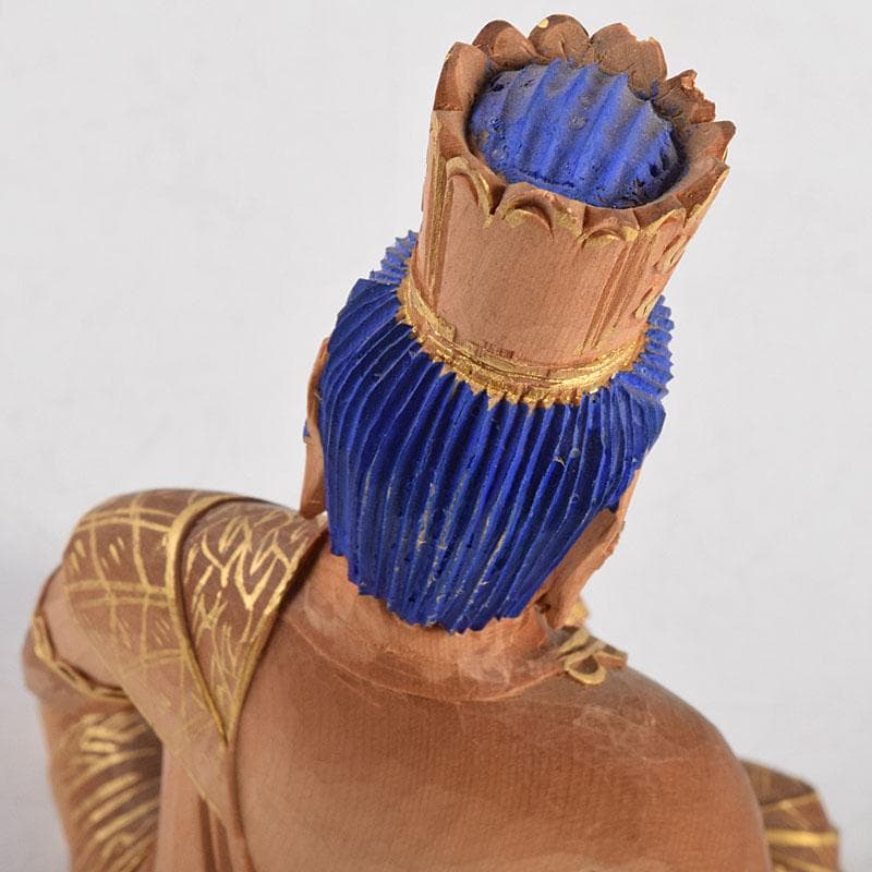 仏教美術　白檀彫刻　色彩木彫　大日如来坐像(金剛界)　仏像　置物　F　R9395