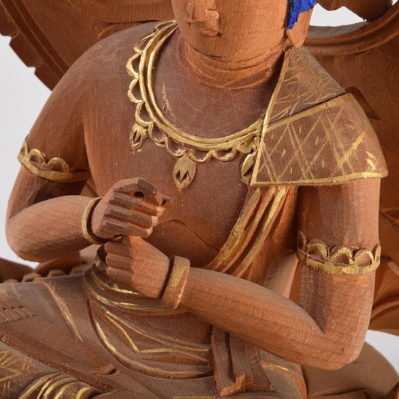 仏教美術　白檀彫刻　色彩木彫　大日如来坐像(金剛界)　仏像　置物　F　R9395