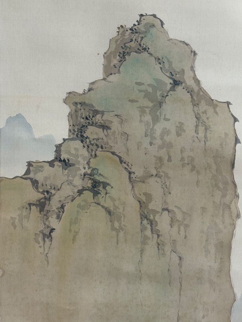 尾竹越堂筆　絹本肉筆　春景山水　共箱　掛軸　送料込み250622