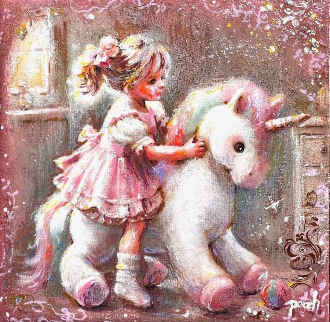 ぷ*あ様 絵画原画《夢を乗せて2》ユニコーンに乗っちゃう！コラージュ➕