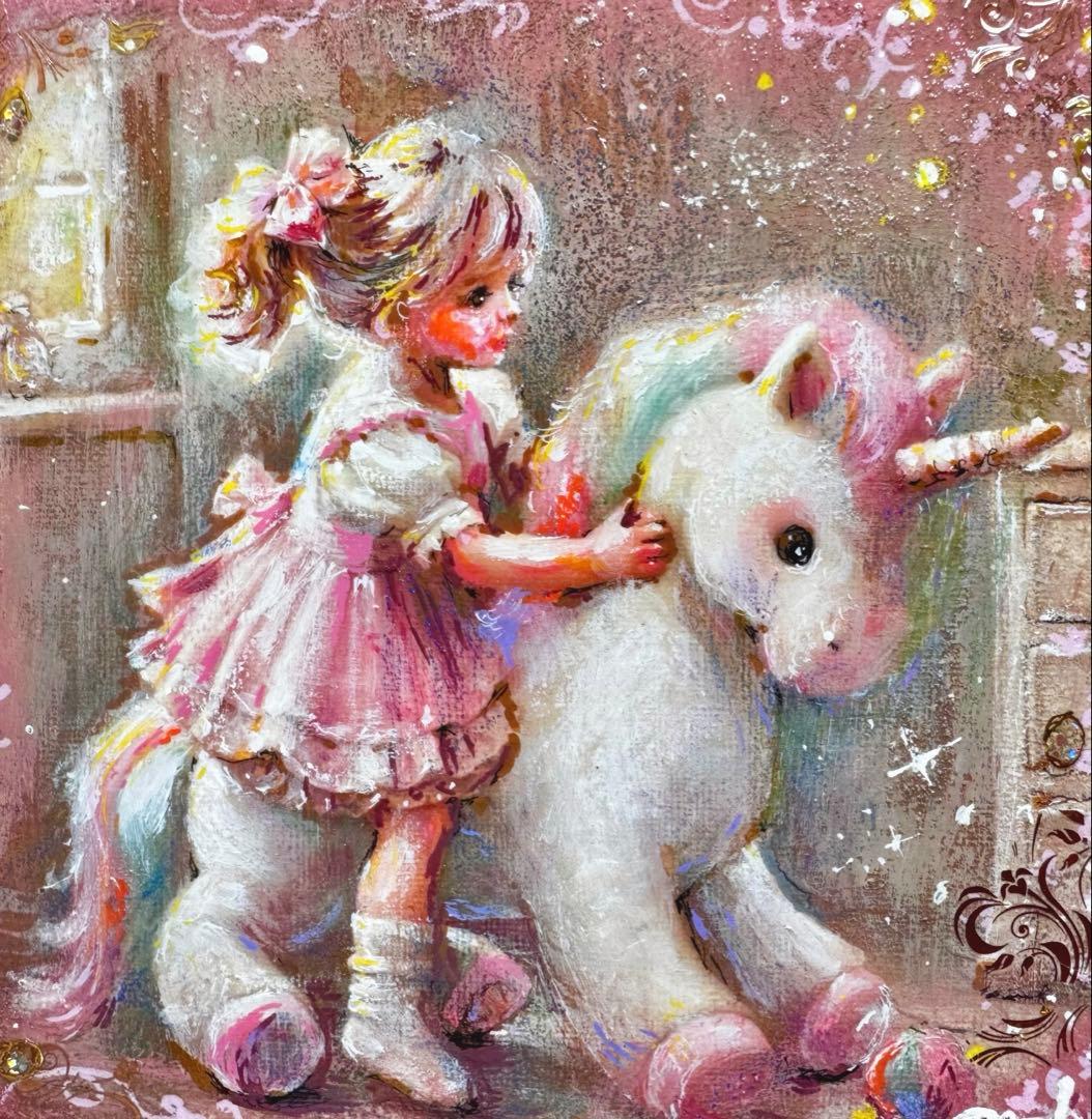 ぷ*あ様 絵画原画《夢を乗せて2》ユニコーンに乗っちゃう！コラージュ➕