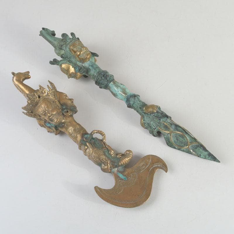 チベット密教法具　古銅鍍金　馬頭観音　金剛杵　独鈷杵など　3点　C　9240