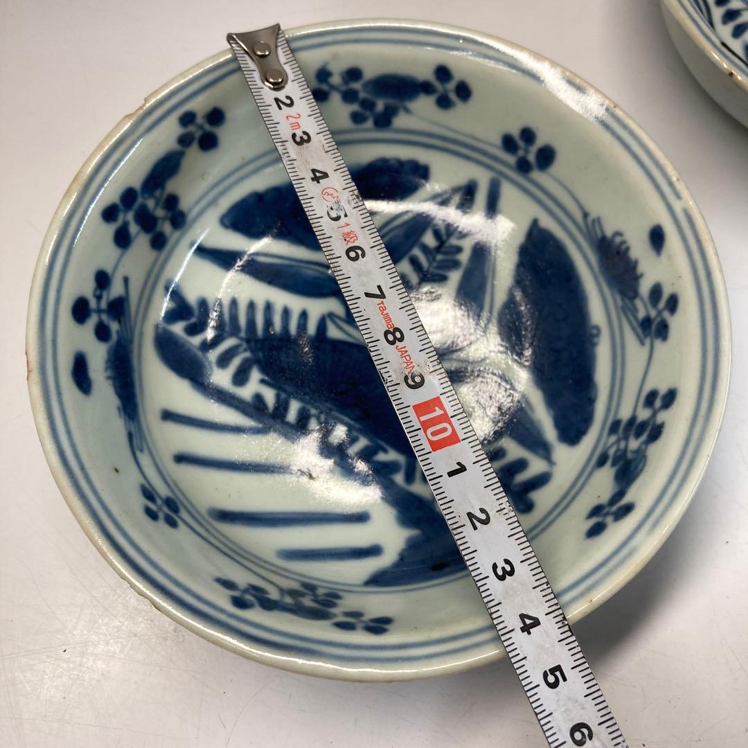 専用中国明時代　古染付向付5客　直径約14.5㎝　東Y6-0129☆2Fトトオカ