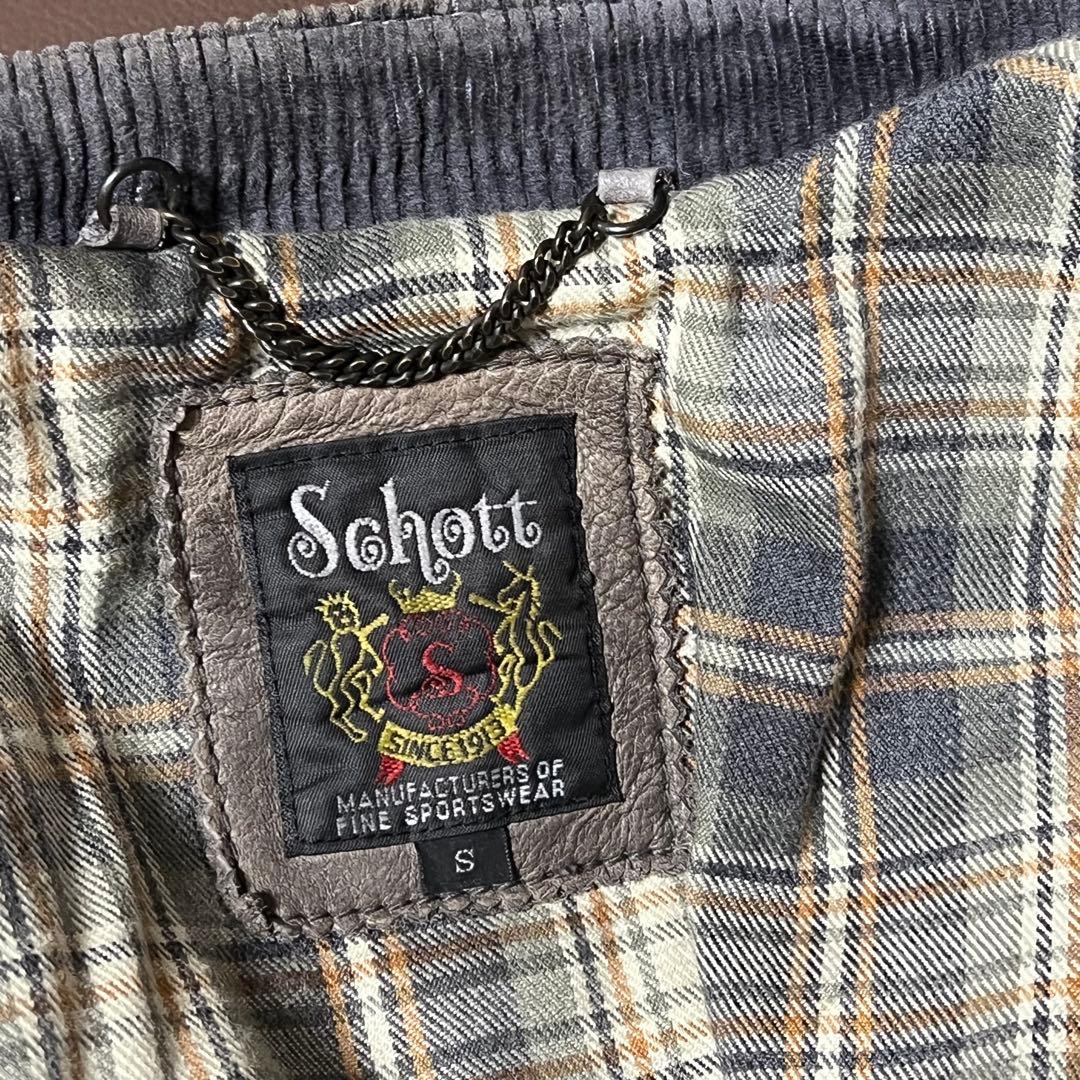 Schottクラッシックレーサー　シングルライダース　カーキ　袖白2本線　牛革S