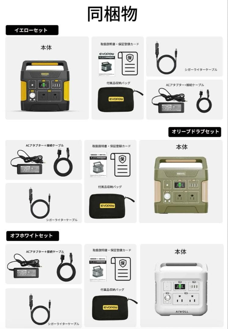 Evopowポータブル電源＆ソーラーパネルセット 400W+40W イエロー