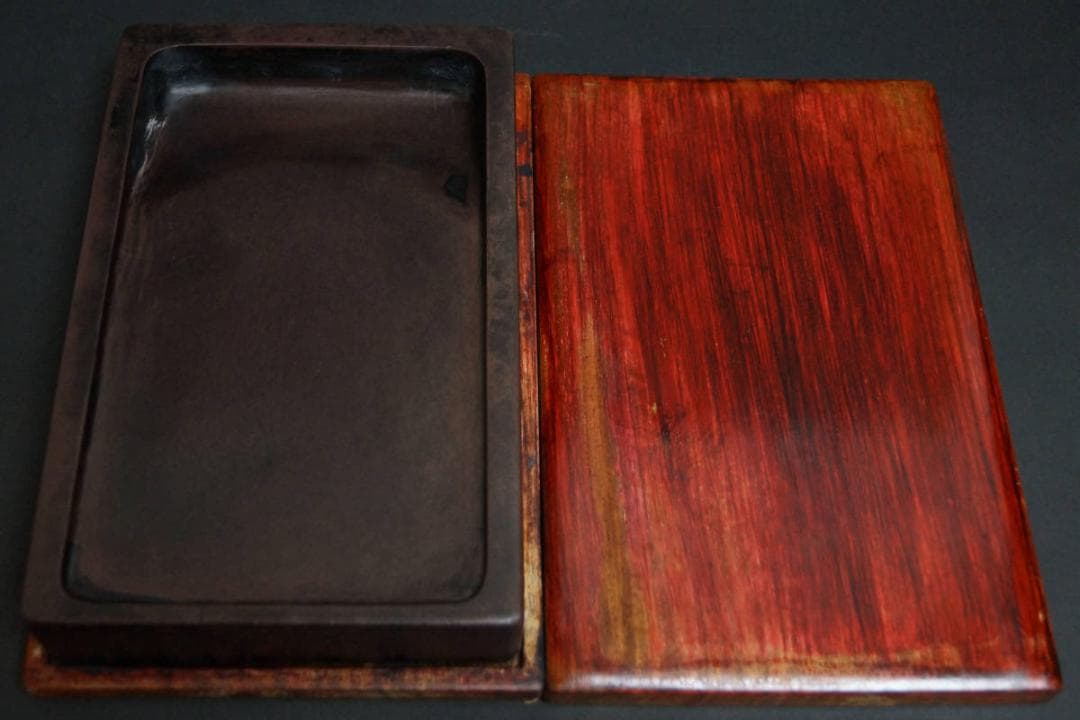 書道具 大型端渓硯 唐木硯台蓋付 重さ3.6KG★時代物★