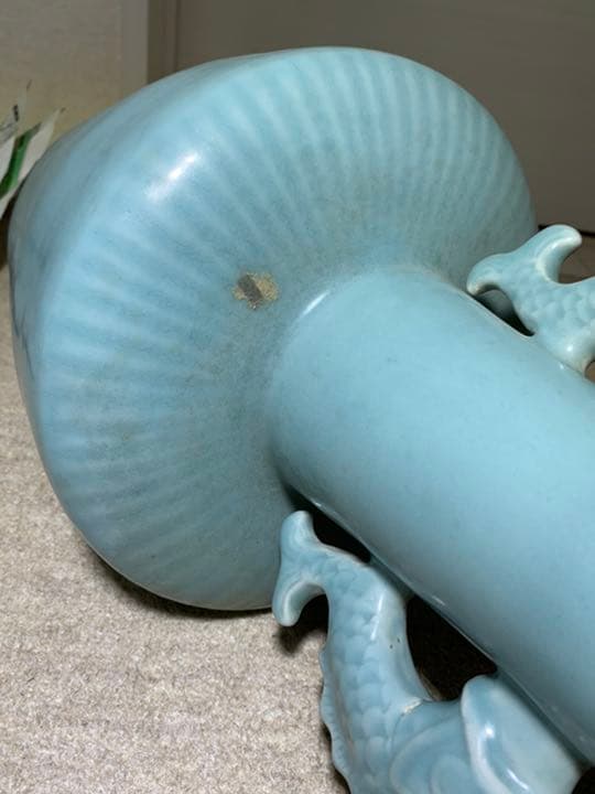 中国古美術/南宋青釉雙魚龍耳花瓶/倉庫整理品