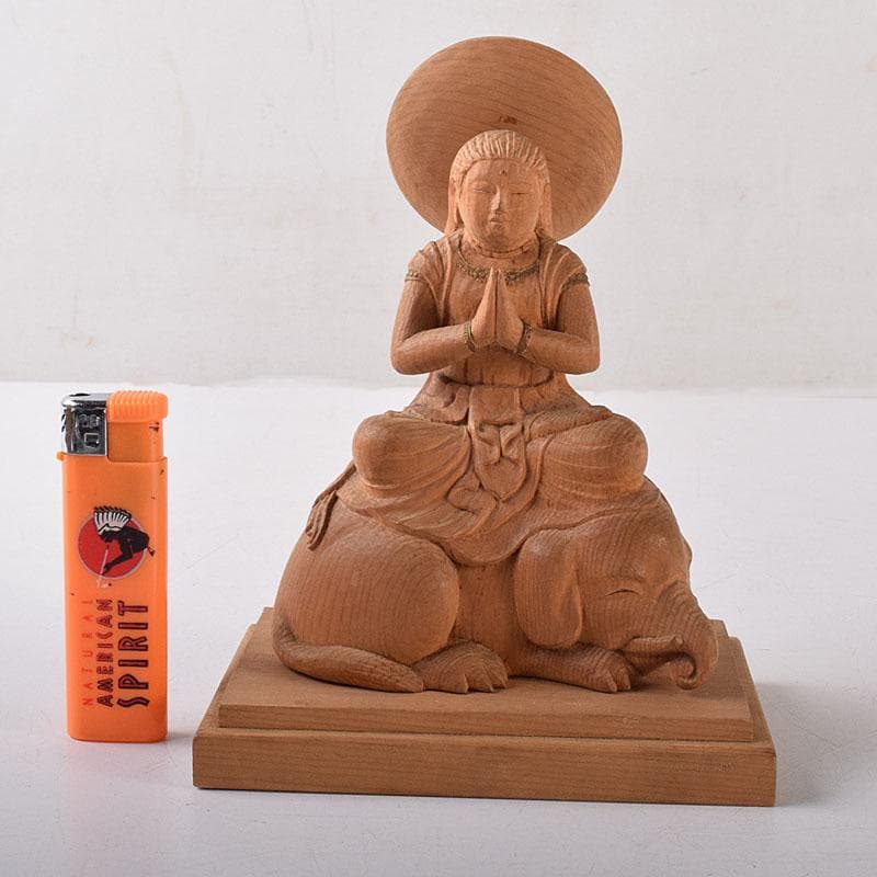 mi　仏教美術　木彫　普賢菩薩像　仏像　置物　共箱　V　7995