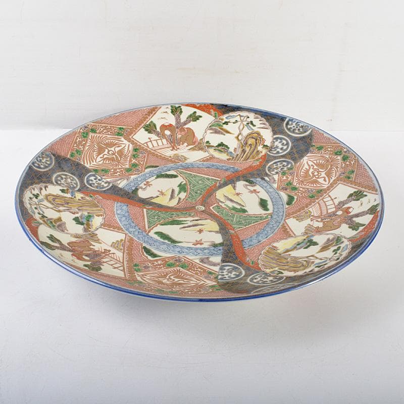 伊万里焼　古伊万里　染錦　人物山水文　大皿　飾皿　直径約46㎝　C　5650C