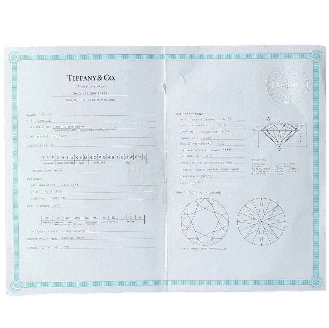 新品仕上げ　TIFFANYソリティアリング 0.18ct 13号弱　鑑定書付き