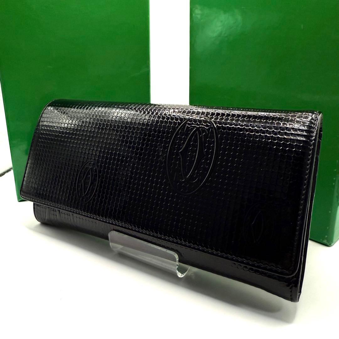 カルティエ 長財布 ハッピーバースデー パテントレザー ロゴ ブラック