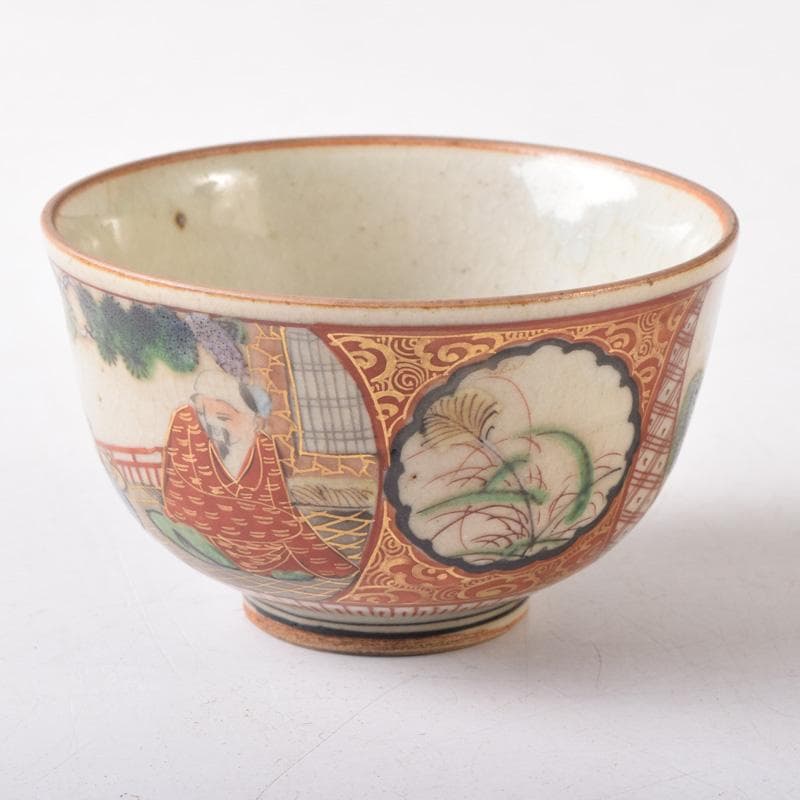 九谷焼　古九谷　九谷庄三造　赤絵金彩　山水楼閣人物文　煎茶碗　五客　C　8269