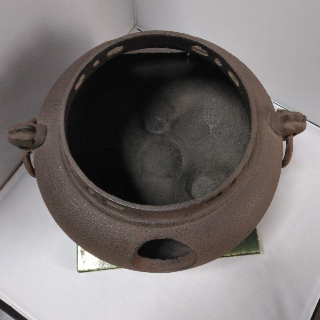 鬼面 風炉釜 　鉄　陶製敷瓦付　京焼　京のお道具