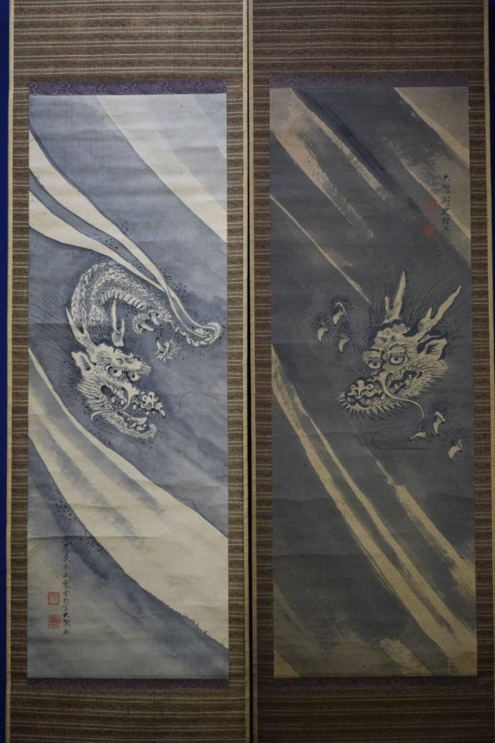 真作/宇都宮大潔/雲龍図/双幅/布袋屋掛軸HE-640
